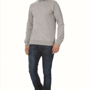 Sweater met korte (1/4) ritssluiting en hoge kraag in 1x1 rib met elastaan.