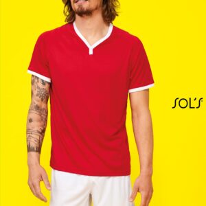 Sport T-shirt met contrastkleur V-hals en mouwzomen.
