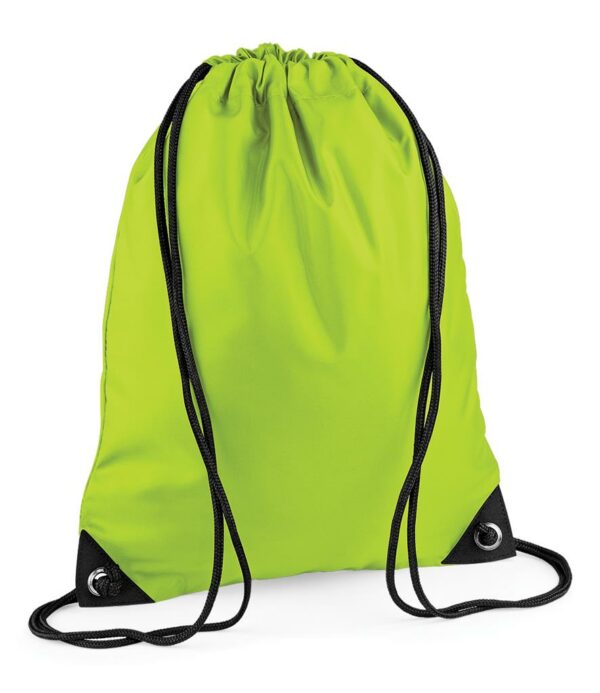 Water resistant fabric. Drawstring carry handles. Reinforced corners with gunmetal eyelets. Capacity 11 litres.