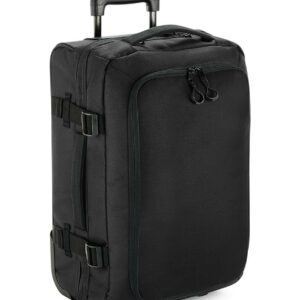 "Aircraft cabin compatible. Padded grab handles. High stability retractable twin handle. Dual compartment design. Compression straps. Lockable main zip compartment. Large front zip compartment with internal mesh divider. Padded laptop compartment compatible up to 15.6'"". Internal zip pocket. Organiser section. Durable integrated skate wheels. Tear out label. Capacity 40 litres."