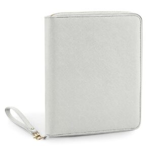Saffiano fine grain. Soft touch lining. Holds six credit cards. Main zip compartment. Internal zip pocket. Multiple internal pockets. iPad mini™/Tablet compatible. Can be decorated front and rear. Tear out label.
