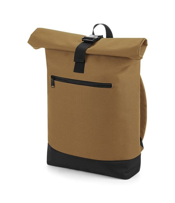 "Grab handle. Padded adjustable shoulder straps. Roll-top closure. Padded back and base panels. Front zip pocket. Laptop compatible up to 15.6'"". Tear out label. Capacity 20 litres."