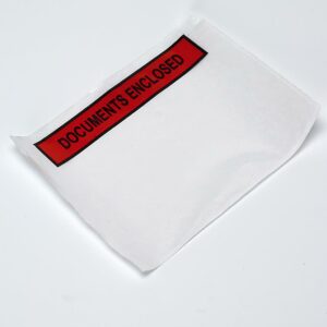 Documents enclosed printed in red and black on clear self adhesive envelope. Sold in packs of 1000.