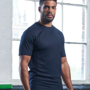 SuperCool™ textured fabric with superior wicking properties and an anti-bacterial finish. UPF 30+ UV protection. Self fabric collar and side panels. Twin needle stitching. Tear out label.