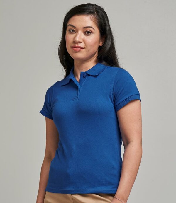 Modern ladies fit. 1x1 ribbed collar and cuffs. Taped neck. Two self colour button placket. Side vents. Twin needle sleeves and hem. Unbranded size label.