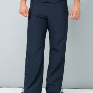 Elasticated waistband with inner drawcord. Two side zip pockets. Mesh lining with polyester lower leg lining. Side ankle zips. Open hem leg ends with drawcord and toggle.