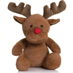 Brown coloured reindeer with red nose and contrast antlers.