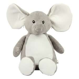 "Grey coloured soft plush elephant. Cream  coloured inner ears