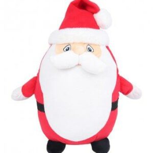 "Soft plush father christmas. Sewn eyes. Contrast belt and feet. White coloured panel on tummy. Removable inner pad. Zip access for decoration onto front panel. Suitable for embroidery