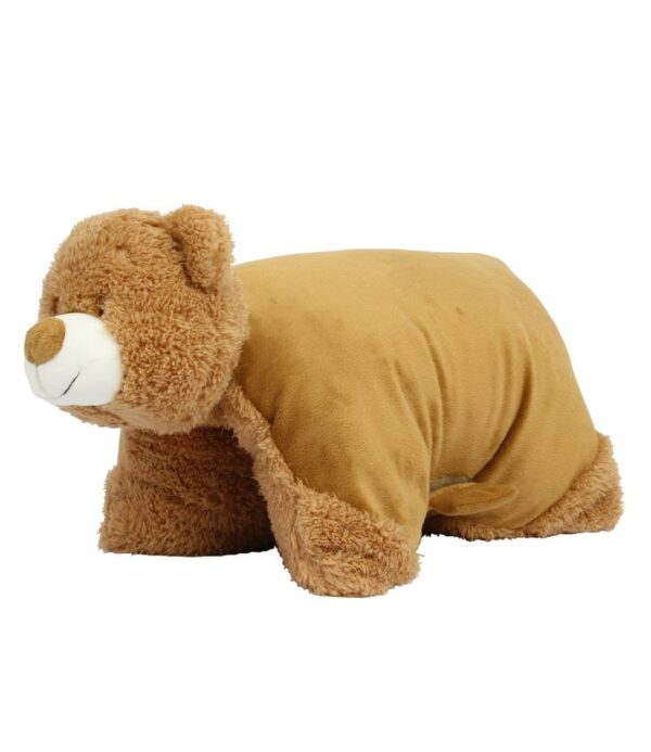 "Mid brown coloured soft plush bear cushion. Hook and loop tab fastening. Zip access for decoration onto front panel. Removable inner cushion. Suitable for embroidery