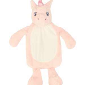 "Soft plush hot water bottle cover. Suitable for a 2 litre hot water bottle - water bottle not included. Contrast horn and feet. White mane. Sewn nose and eyes. White coloured panel on tummy. Tear release rear access. Suitable for embroidery