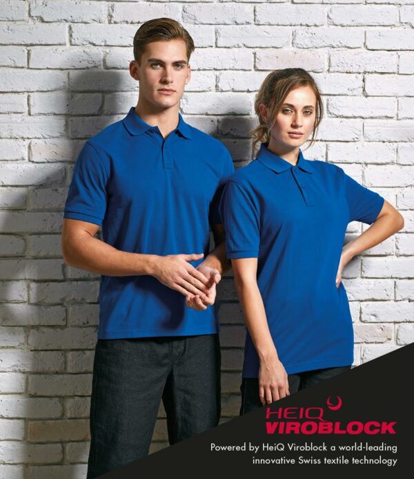 HeiQ Viroblock antimicrobial technology protects against contamination of microbes and germs with a biocide of Silver Chloride. Ribbed collar and cuffs. Two self colour button placket. Twin needle hem. Machine washable at 60°C. Retains antimicrobial properties for up to 30 washes.