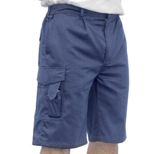 Part elasticated waistband with belt loops.D-ring.Zip fly with brass button over.Two side pockets.Rear patch pockets - one with a flap.Right leg cargo pocket with pen pocket.Ruler pocket.Twin needle seams.