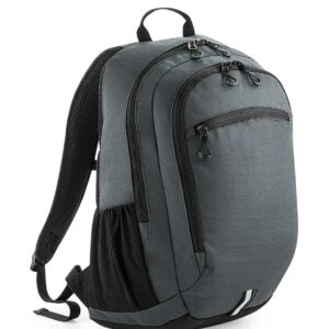 "Grab handle. Padded adjustable mesh shoulder straps. Adjustable chest straps. Ergonomic padded back panel. Dual compartment design. Padded laptop compartment. Front zip pocket. Internal mesh pocket. Two mesh pockets/water bottle holders. Reflective accents. Laptop compatible up to 15.6'"". Tear out label. Capacity 25 litres."