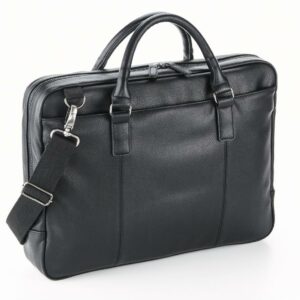 "Pinstripe lining. Self fabric carry handles. Adjustable shoulder strap. Full length front zip pocket. Padded laptop pocket compatible up to 15.6'"". Padded internal iPad®/Tablet compartment. Organiser section. Security zip pocket. Gunmetal fittings. Tear out label. Capacity 9 litres."