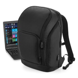"Padded adjustable shoulder straps. Adjustable chest strap. Wheelie bag strap. Ergonomic back panel with discrete zip pocket. Large main zip compartment. Padded iPad®/Tablet compartment. Internal zip valuables pocket. External access padded laptop compartment