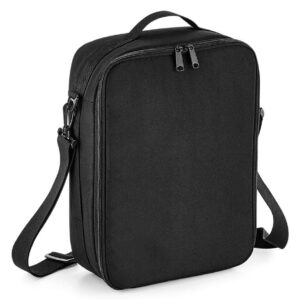 Brushed polyester lining. Protective foam construction. Compact and lightweight. Grab handle. Detachable adjustable shoulder strap. Main zip compartment. Padded flexible interior divider. Rear slip pocket. Tear out label. Capacity 7.5 litres.