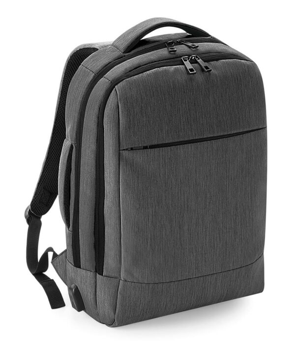 "Padded adjustable shoulder straps. Can be carried by hand or backpack style. Ergonomic padded back panel with discrete zip pocket. Main zip compartment. Padded iPad®/Tablet compartment. Internal zip valuables pocket. Padded laptop compartment compatible up to 15.6'"". Front zip pocket. Front organiser pocket. Power bank pocket (power bank not included). Integrated USB charging port. Tear out label. Capacity 16.5 litres."