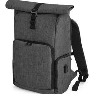 "Padded adjustable shoulder straps. Ergonomic back panel with discrete zip pocket. Secure roll-top and clip closure. Front zip pocket. Multiple internal pockets. Internal slip pocket. External access padded laptop compartment compatible up to 15.6'"". Front organiser pocket. Side zip bottle pocket. Power bank pocket (power bank not included). Integrated USB charging port. Tear out label. Capacity 22 litres."