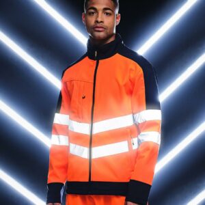 Waterproof and breathable membrane. Conforms to EN ISO 20471: 2013 + A1: 2016 class 2 RIS-3279-TOM (orange/navy only). Full length contrast zip with chin guard and inner zip guard. Right chest zip pocket. Two angled ID reflective tape bands around the body and sleeves. Two front zip pockets. Open cuffs. Adjustable drawcord hem. Cut out label.