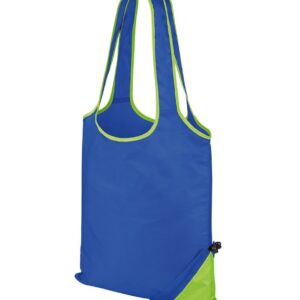 Contrast bound carry handles. Packs away into contrast drawcord pouch. Overlock stitched seams. Tag free. Capacity 10 litres.