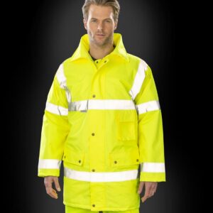 "Diamond quilted polyester lining. Conforms to EN ISO 20471: 2013 + A1: 2016 class 3. RIS-3279-TOM (orange only). 89/686/EEC directive. Waterproof 3000mm with taped seams. Windproof. Concealed adjustable hood. Two reflective bands around the body