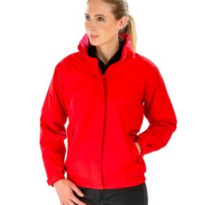 Fleece lined body and polyester lined sleeves. Waterproof with taped seams. Windproof. Concealed adjustable hood. Full length zip with tear release storm flap. Two front zip pockets. Inner media pocket. Part elasticated adjustable cuffs. Part elasticated hem. Cut out label. Access for decoration.