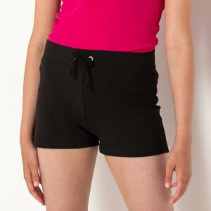 Single jersey. Wide elasticated waistband with mock drawcord.