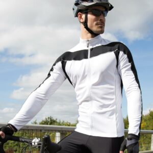 Cool-Dry© performance fabric. Quick drying and lightweight. UV protection. Windproof and breathable. Breathable contour fit panels. Reflective piping. Full length zip. Zip closing key pocket on outside centre back. Reflective branding on front and back.