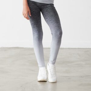 Fitted high-stretch leggings. Melange fabric with ombré fade out effect. Seamless knit. Grown on elasticated waistband. Blind stitched hems. Tear out label.
