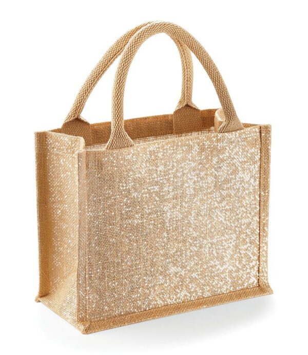 Gold shimmer thread detail. Cotton carry handles (35cm long). Capacity 6 litres.