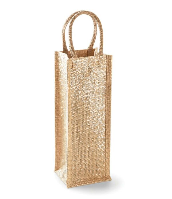 Gold shimmer thread detail. Reinforced cotton carry handles (29cm long). Holds up to a 1.5 litre bottle. Capacity 4 litres.
