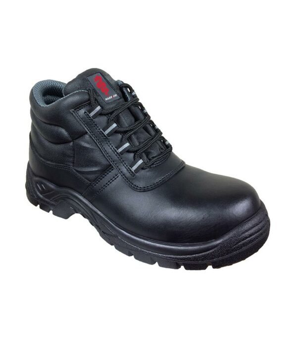 EN ISO 20345: 2011 S1P SRC.Glass fibre toe cap (200 Joules).Dual density PU/PU sole.Fuel oil resistant sole.Protective penetration resistant midsole.Abrasion and slip resistant.Shock absorbing heel.Black flexi EVA insock with anti-static stitching.PU padded collar and tongue.Metal free.Anit-static.