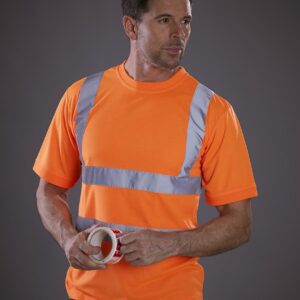 Soft feel polyester. Conforms to EN ISO 20471: 2013 + A1: 2016 class 2. RIS-3279-TOM (orange only). Soft ribbed collar and cuffs. Two reflective bands around the body and one over each shoulder. Twin needle stitching.