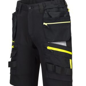 Contrast panels 65% polyester/35% cotton ripstop.Four way stretch.Part elasticated waistband with high rise back.Belt loops.Zip fly with button over.9 pockets including two detachable holster pockets