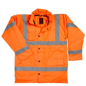 Conforms to EN ISO 20471: 2013 + A1: 2016 class 3.EN343: class 3 and EN343 class 1.RIS-3279-TOM (orange only).Showerproof.Concealed hood (orange is detachable).Studded storm flap closure.Two reflective bands around the body